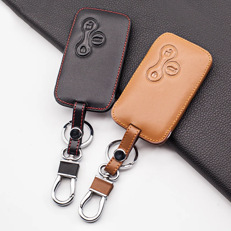 Carrying Leather Car Key Case Cover Skin Protector For Renault Clio Megane 2 3 Koleos Logan Scenic 3 Buttons Smart Card