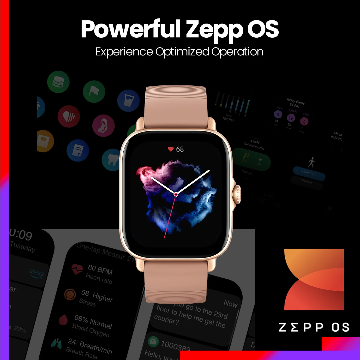Amazfit-Smartwatch GTS 3, GTS3, GTS-3, 42mm, Zepp OS, Display HD AMOLED, 341 PPI, 100 + Watchface, Alexa Integrado para Android
