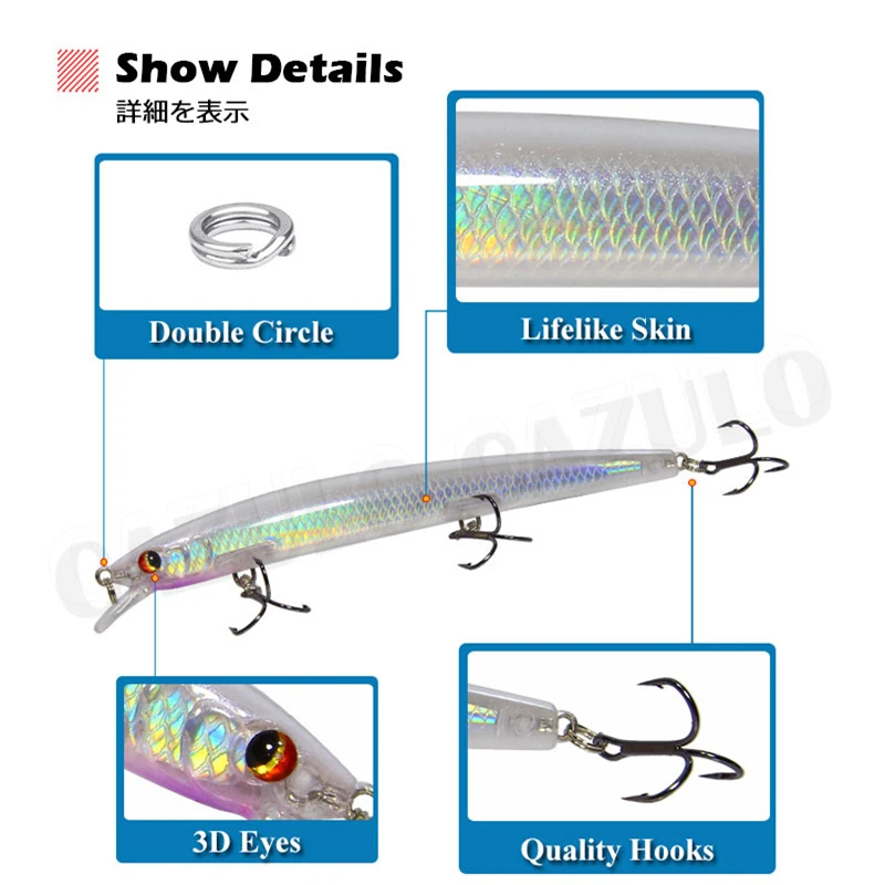 Artificial Fishing Lure, Acessórios Minnow, Wobblers Tackle, Pike Tackle, Profundidade 0,5-1m, 15,4g, 135mm