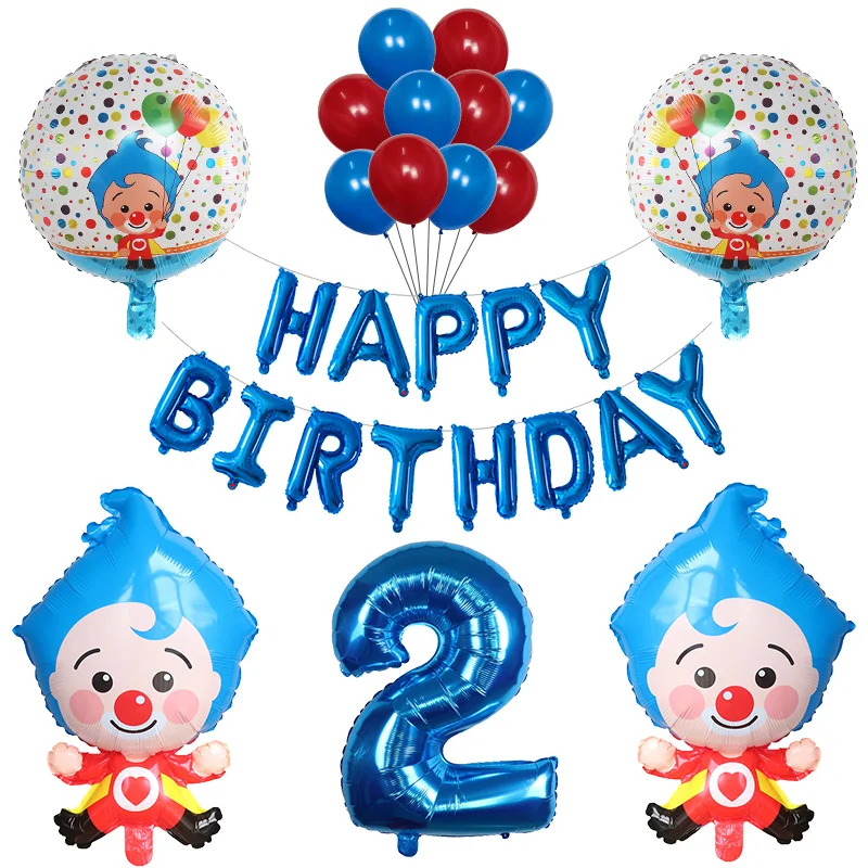 28pcs/set Cartoon Plim Clown Foil Helium Balloons 30inch Number Air Globos Birthday Theme Party Decorations Kids Toys Air Globos