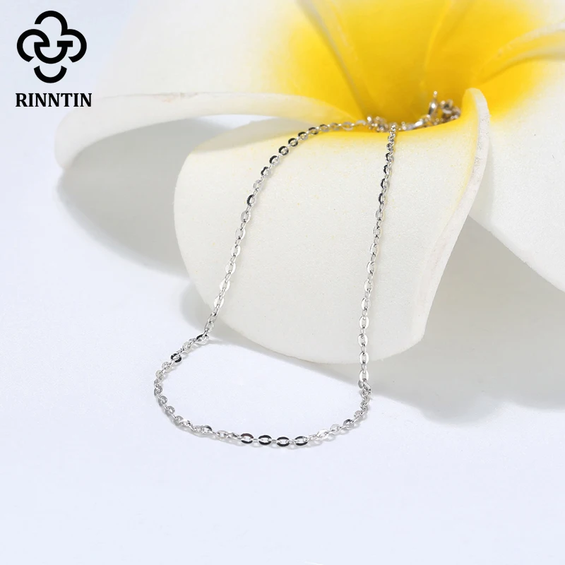 Rinntin 925 Sterling Silver Cable Link Chain Necklace for Women 45cm/50cm/55cm Simple Women\'s Neck Chain Silver Jewelry SC06