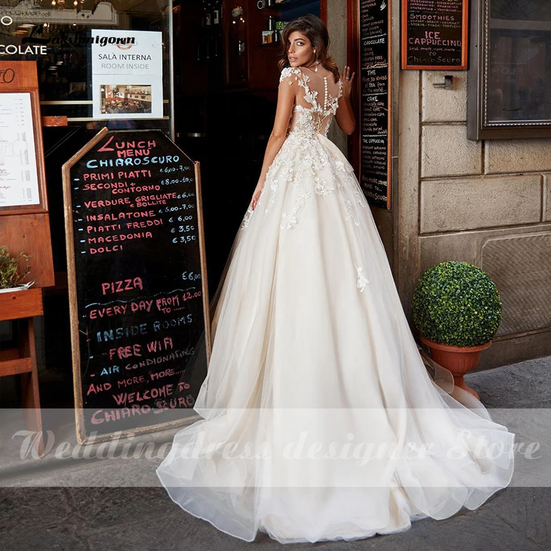 Lakshmigown-vestidos de novia para playa, elegantes vestidos de novia con Apliques de encaje 3D, vestidos de novia bohemios de princesa, 2021