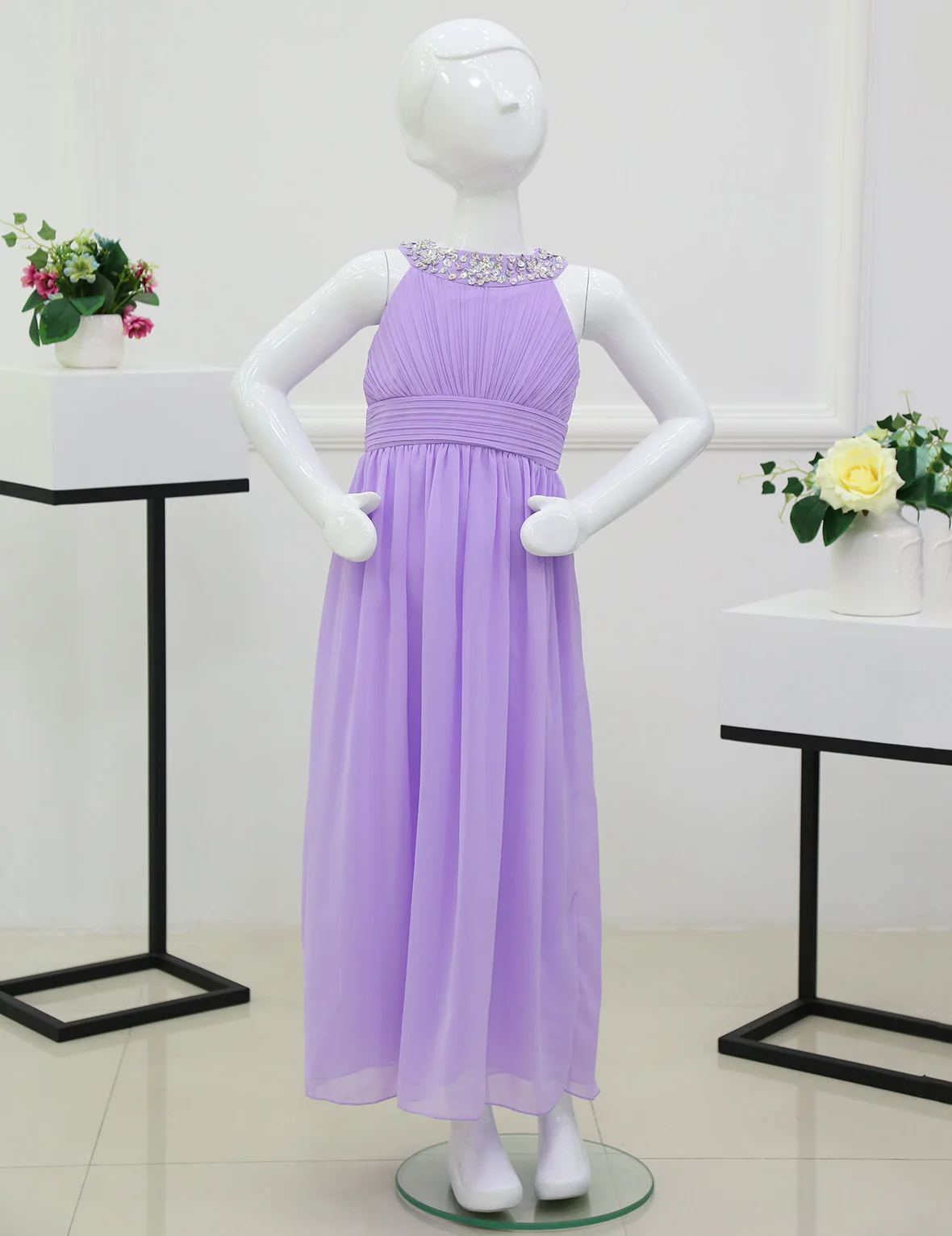 Girls Chiffon Princess Pageant Dress Elegant Floor-Length Sleeveless Flower Girl Dresses Wedding Bridesmaid Birthday Party Dress