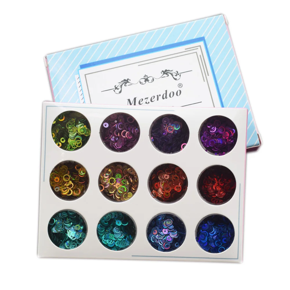 12 Box Sparkly Holo Bubble Nail Sequins Set Ultra Thin Circle Ring Slice Glitter Dolphin Butterfly Flame Design Nail Art Decor