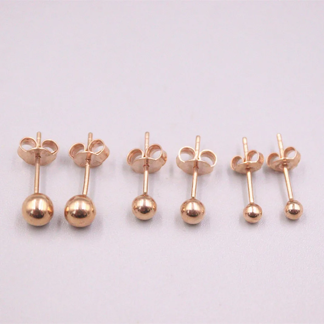 

Pure Au750 Soild 18K Rose Gold Earring Circle Ball Earrings Stud Women Gift Three Size Can Choose