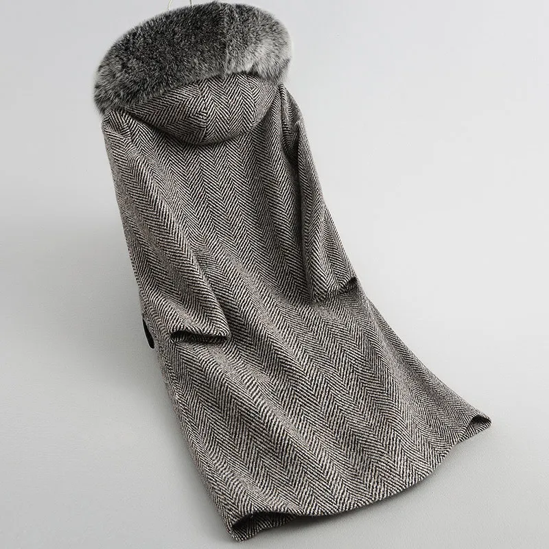 

Coat Fur Real Female Natural Lamb Fur Coats Long Warm Tweed Wool Winter Jacket Women Fox Fur Collar Hooded 18118 YQ1990 s