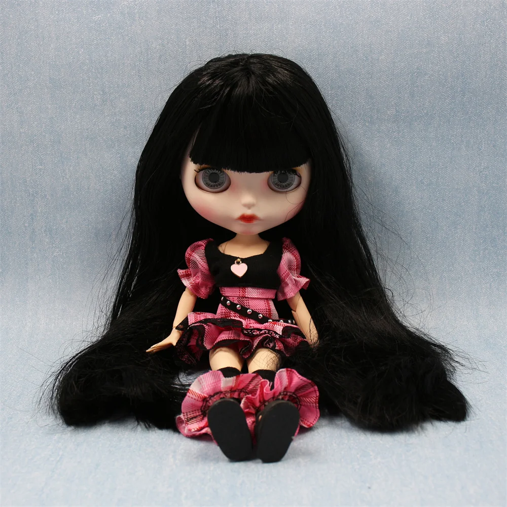 Accessoires de poupées blyth DBS 1/6 BJD, costume à carreaux noir et rose, avec chaussettes et chapeau