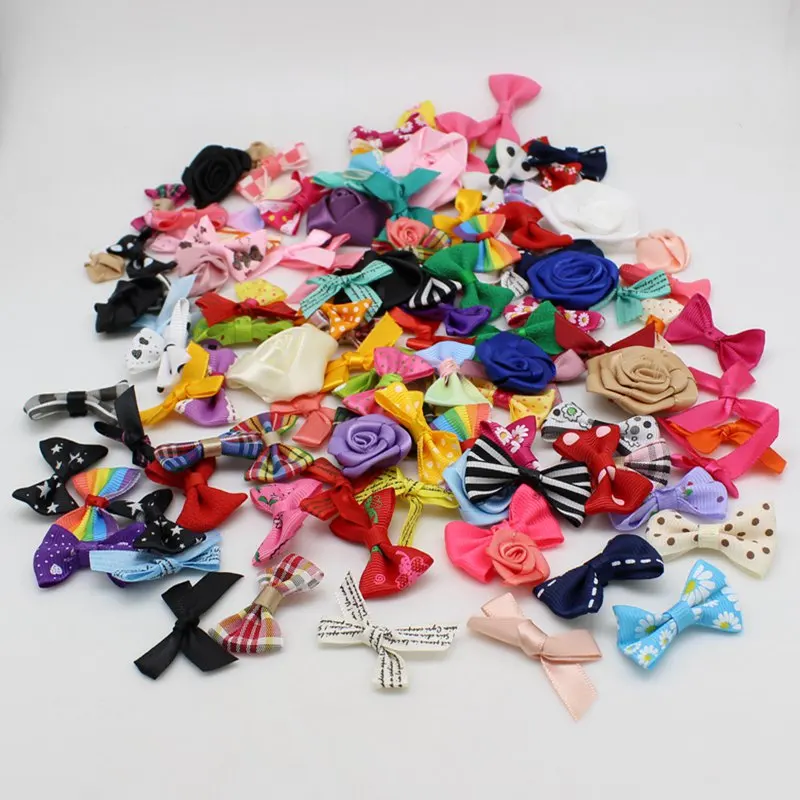 20/50ocs handmade supplies mix ribbon bows Small size Polyester Satin ribbon Flower Decoration Love gift ribbons crafts