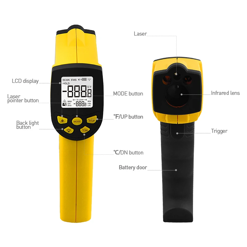 HoldPeak HP-1300 Digital Laser Infrared Thermometer -50\'C~1300℃ Temperature Gun Termometro Pistola Tester