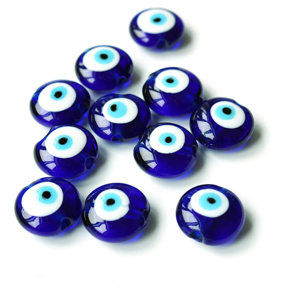 Double-Sided Glass Oblate Loose Beads, Turkish Blue Eyes Series, Jewelry Accessories, 12-28mm