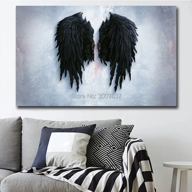 Hand Painted Black Angel Wings Canvas Oil Painting Large Size Wall Picture Art Work Home Decoration Wall Art Cuadros Decoracion