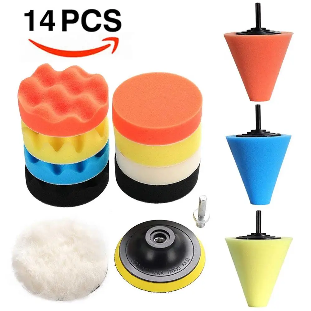 14pcs Car Polishing Kit Buffing Pad 1/3''/6mm Wheel Polishing Cone Car Body Wheels Body Wheel Care Tools Car Cleaning Tools J19