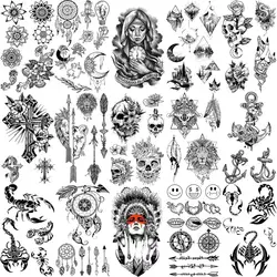 Small Skull Henna Feather Arrow Temporary Tattoos For Women Adult Kids Cross Scorpion Anchor Fake Tattoo Neck Arm Finger Tatoos