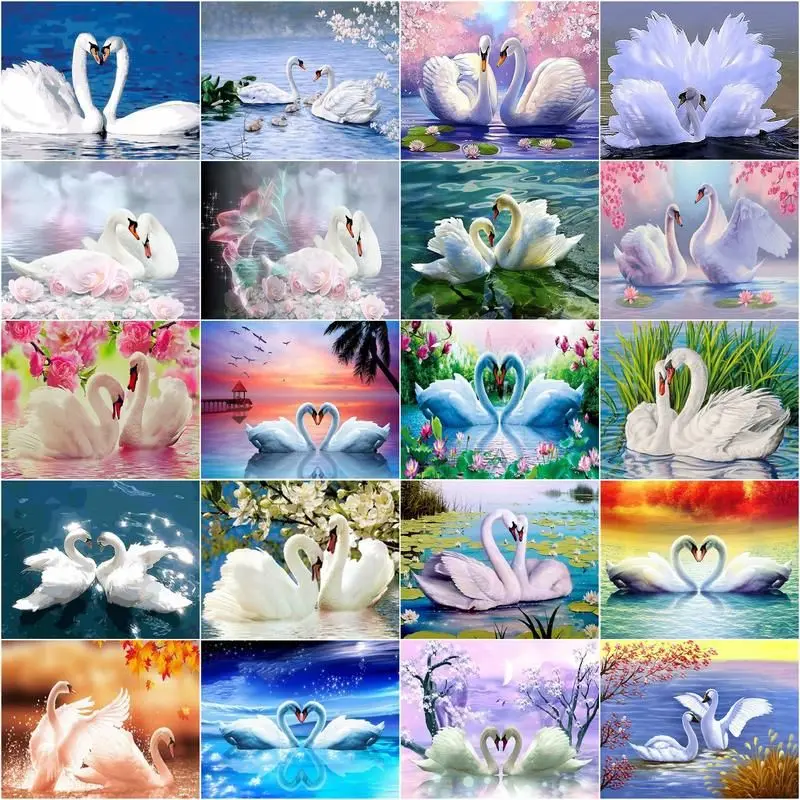 GATYZTORY 60x75cm Painting By Numbers Animals Swan HandPainted Kits Drawing Canvas Pictures Home Decoration DIY Gift