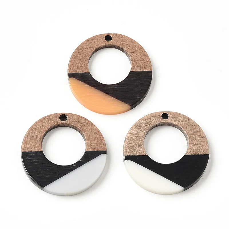 6PC Round Splicing Earrings Accessories Natural Wood & Resin Splicing Hand Made DIY Making Charms Jewelry Findings Components