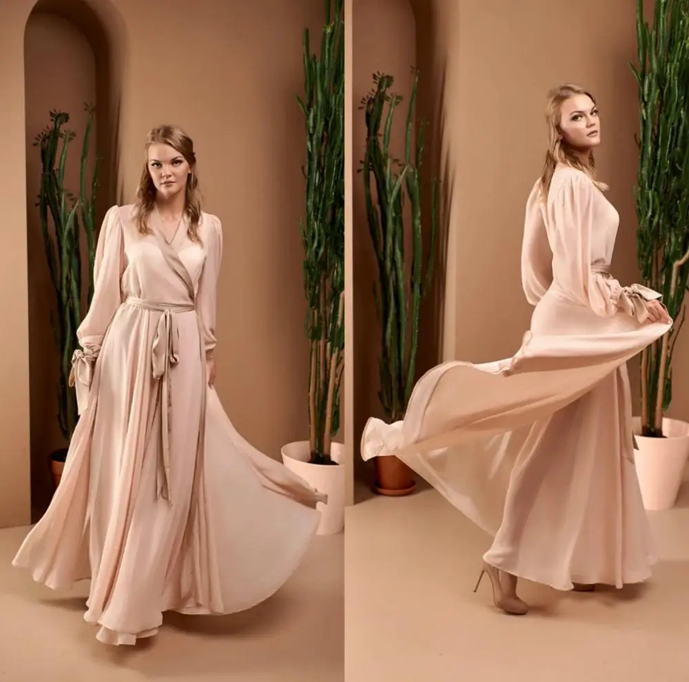 

Chiffon Bridal Gowns Belt Long Bathrobe Women Lingerie Nightgown Pajamas Sleepwear Women's Luxury Gowns Housecoat Nightwear