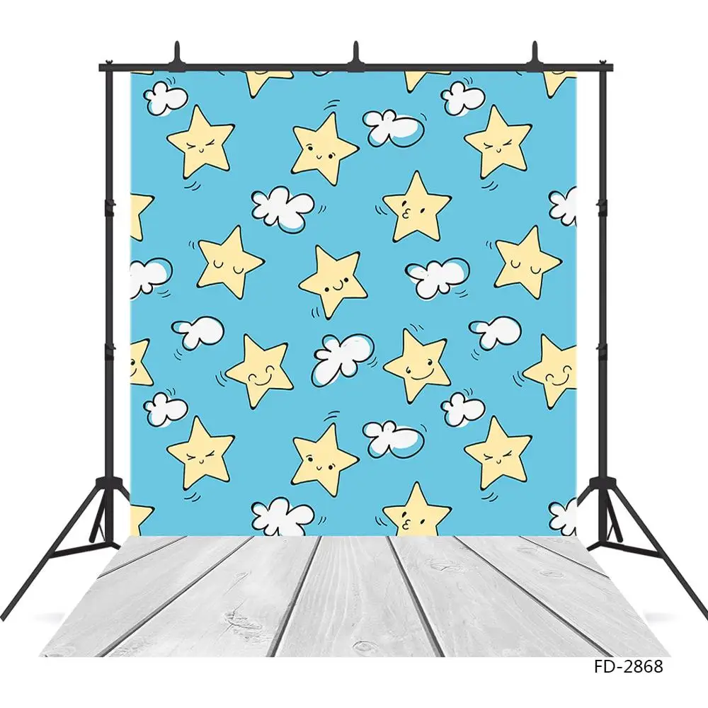 Cartoon Smile Stars Cloud Photography Backdrop for Vinyl Photo Studio Backgrounds for Children New Born Baby Photoshoot Props