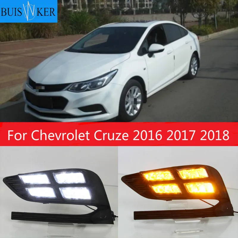 

For Chevrolet Cruze 2016 2017 2018 Daytime Running Light fog lamp LED DRL front bumper lamp with Yellow turn signal lamp