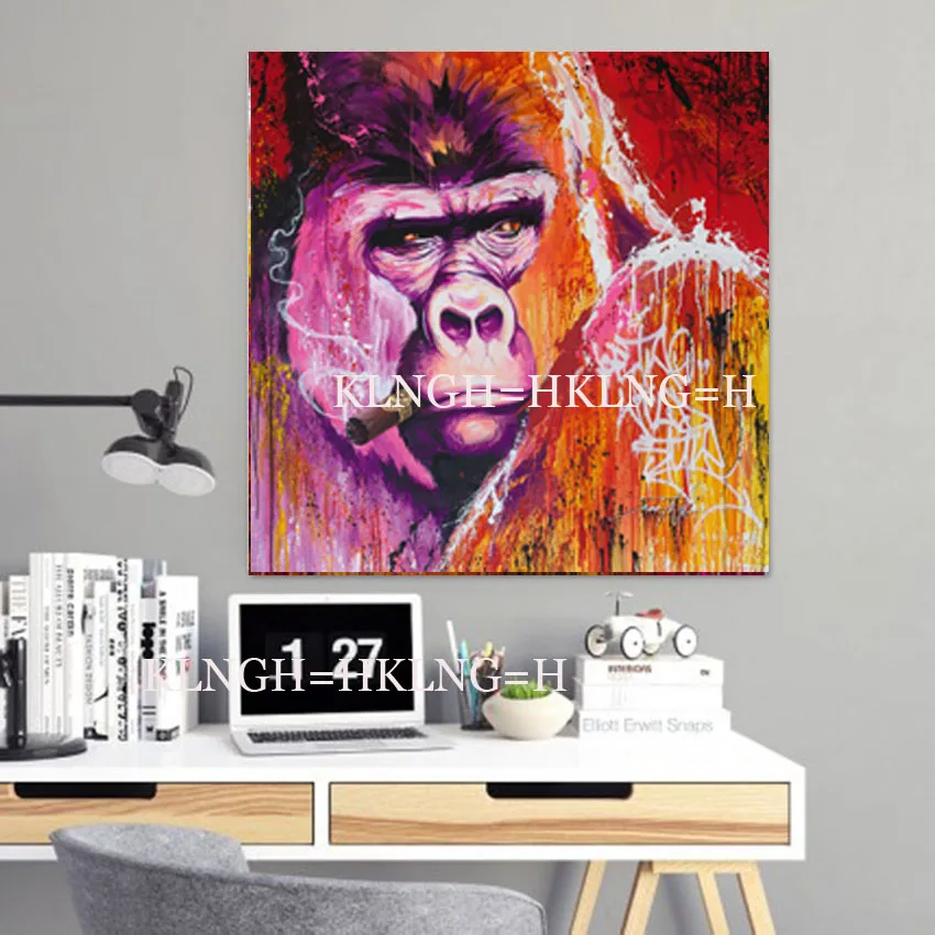 Decorative Art Handmade Monkey Oil Painting On Canvas Living Room Home Decor Wall Paintings Thinking Orangutan Animal Pictures