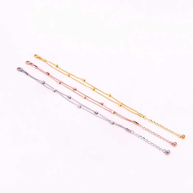 New Design Double Snake Bone Chain 6 Cube Anklets Stainless Steel Gold Color Anklet For Women And Girls Gift Jewelry Wholesale