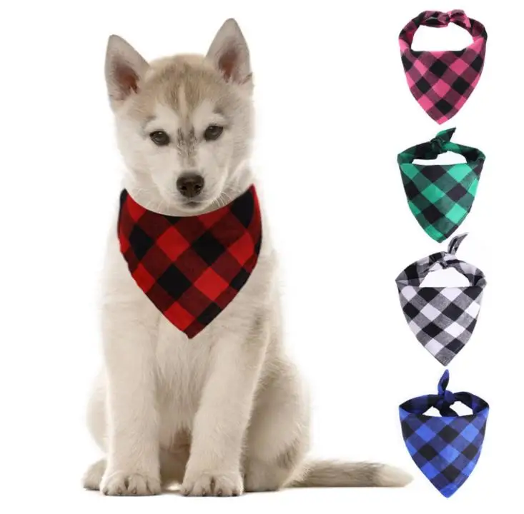 Dog Bandana Christmas Plaid Single Layer Pet Scarf Triangle Bibs Kerchief Pet Accessories Bibs for Dogs Xmas Gifts SN1492