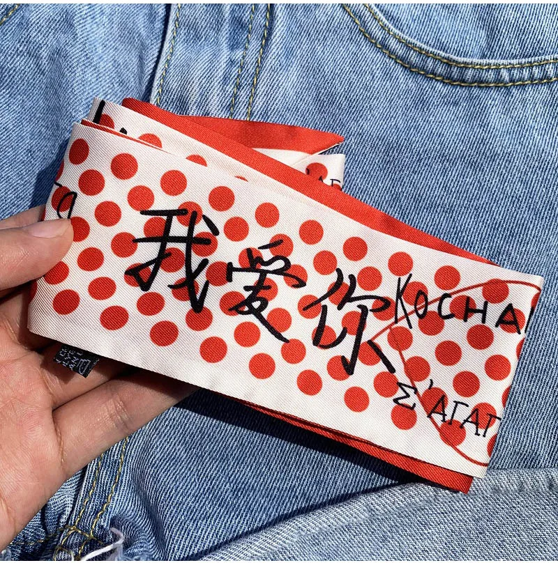 Silk scarf 2021 Valentine\'s Day gift retro silk scarf headband female tied bag & hair scarf headwear girl headscarf shirt tie