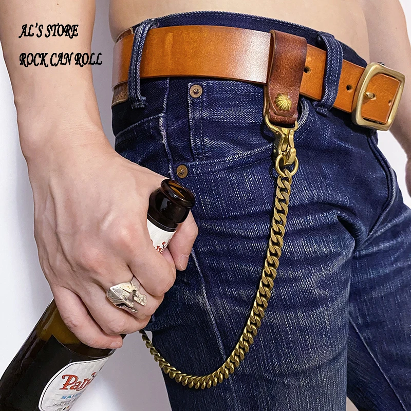 ALB59 Genuine Cowhide Leather Super Quality Handmade Durable Popular  Solid Brass Buckle Biker Belt