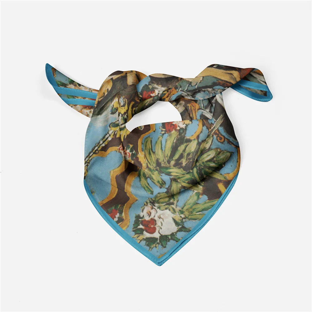 Twill Silk Scarf Woman Model Painting Square Scarves Wraps Bandana Small Hijab Silk Foulards Tie Headband Neckerchief 53CM