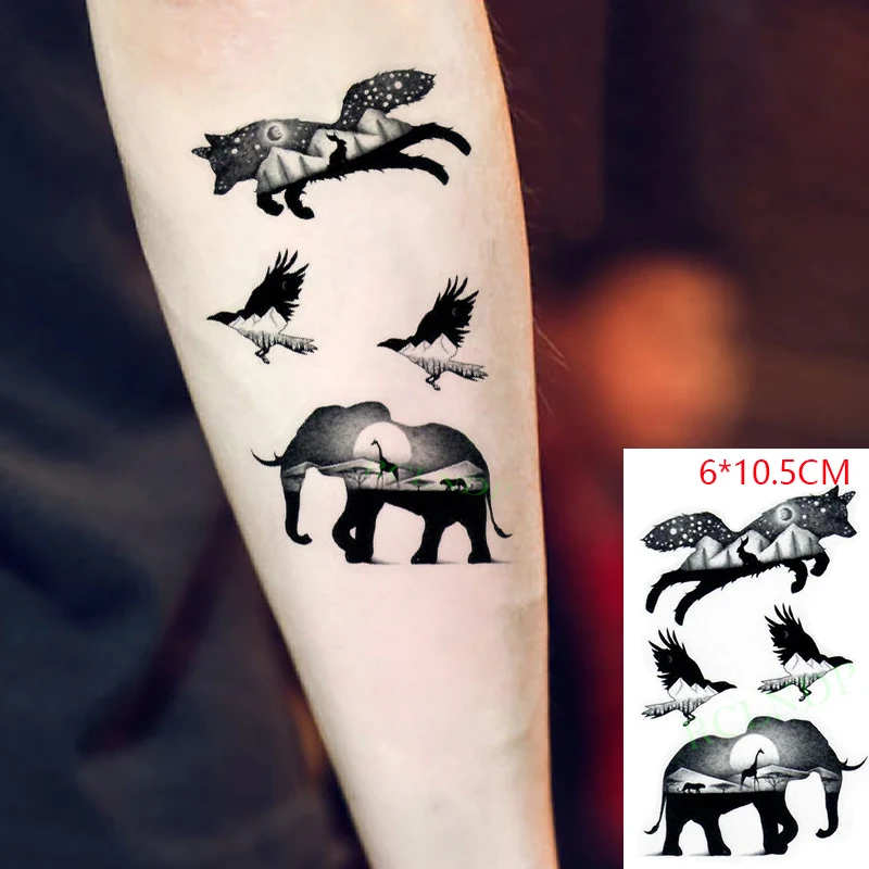 Waterproof Temporary Tattoo Sticker ins  Elephant Wolf Eagle Cool Body Art  flash tatoo fake tatto for Women Men