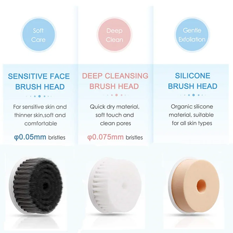 Facial Cleansing Brush Sonic Electric Face Cleanser Waterproof Soft Deep Pore Massage 3 Heads 3 Modes USB Charging