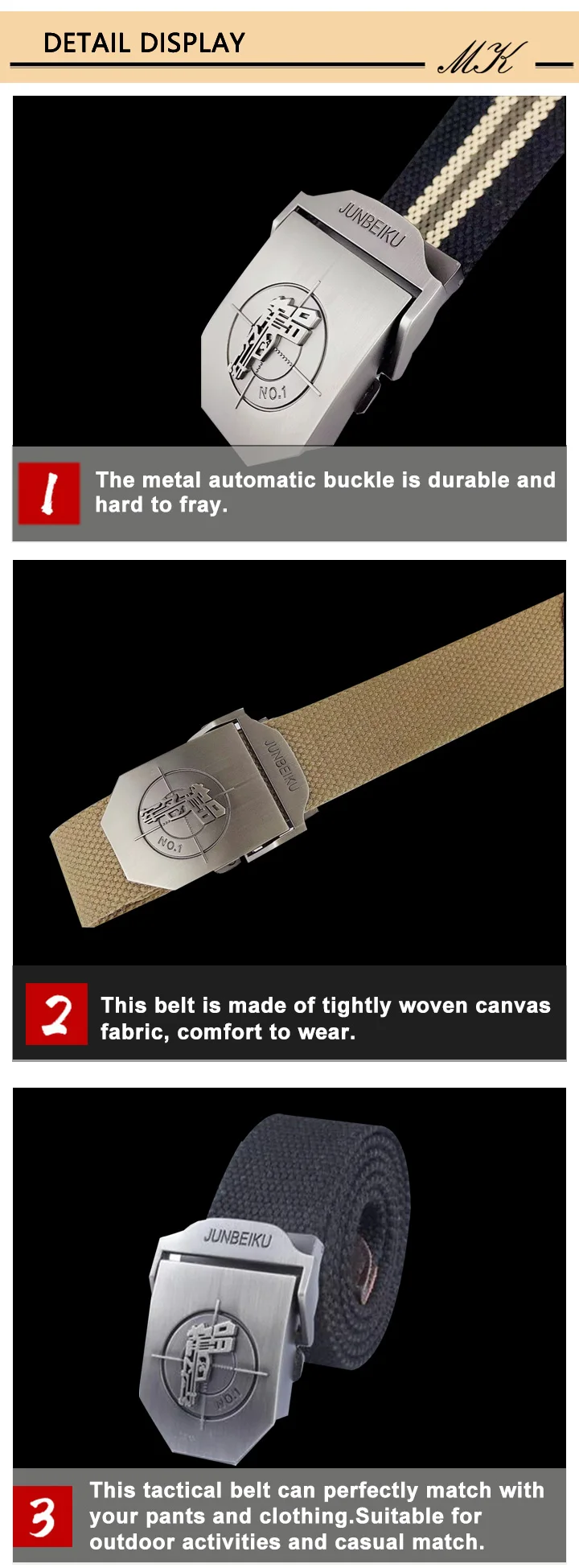 Maikun Metal Automatic Buckle Canvas Belts for Men Military Tactical Men Belt Casual Style Men Belt