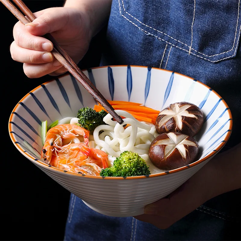 Creative Ceramic Ramen Bowls Large Japanese Salad Bowl for Soup Rice Fruit Meal Container Kitchen Tools Tableware 1000ml 20.5cm