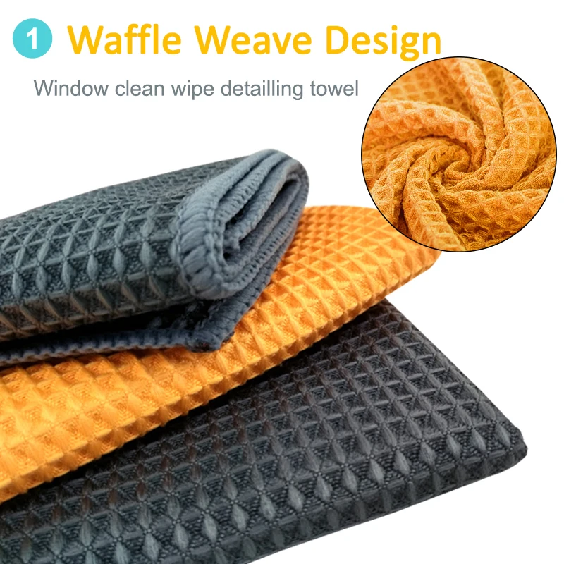 Car Wash Towel Waffle Weave Car Cleaning Drying Cloth Microfiber Towel Car Care Cloth Cleaning Rag for Car Kitchen Window Bath