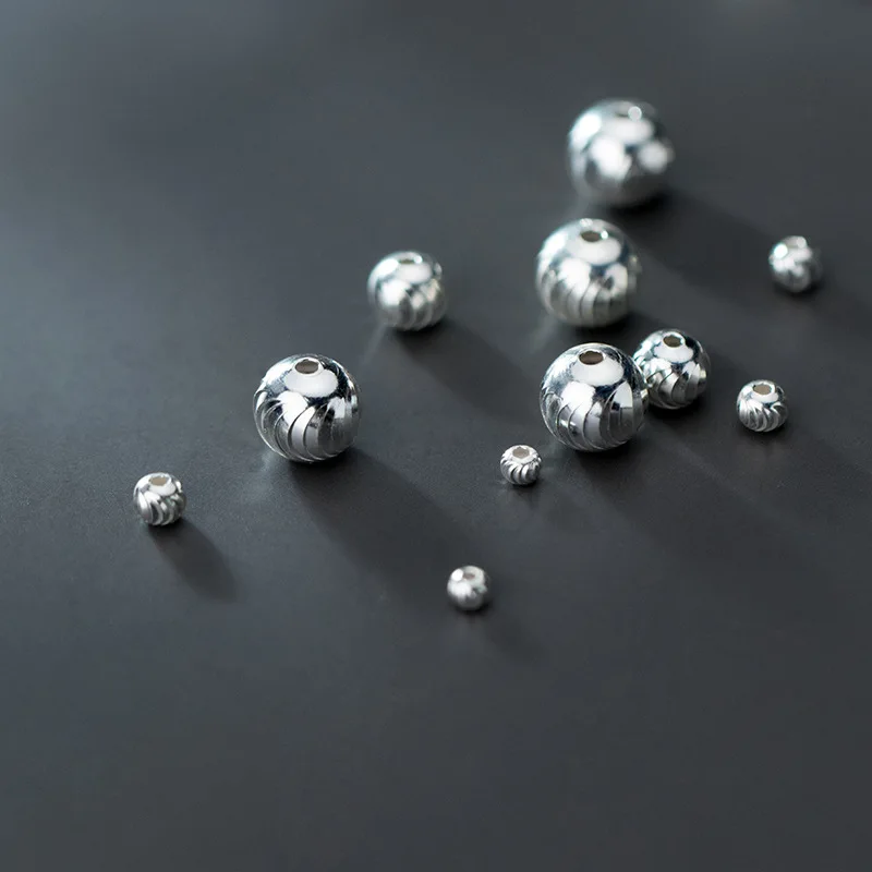 1pack 925 Sterling Silver Handwork Curve Round Loose Beads 3mm 4mm 6mm 8mm Manual Silver Charm Beads DIY Jewelry Findings Gift