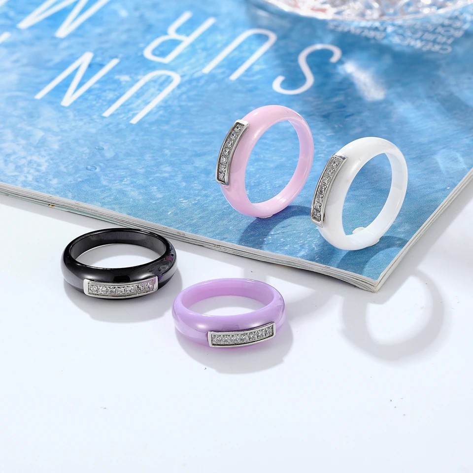 Stainless Steel AAA CZ Engagement Rings for Women/Men With Bling Crystal Smooth Healthy Ceramic Alien Finger Ring Christmas Gift