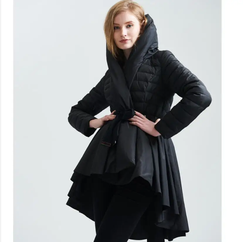 2022 New Women Winter South Korea Loose Asymmetric Length Jacket With Hood Cape Women Down Jacket Parka Coat  Capes Et Ponchos