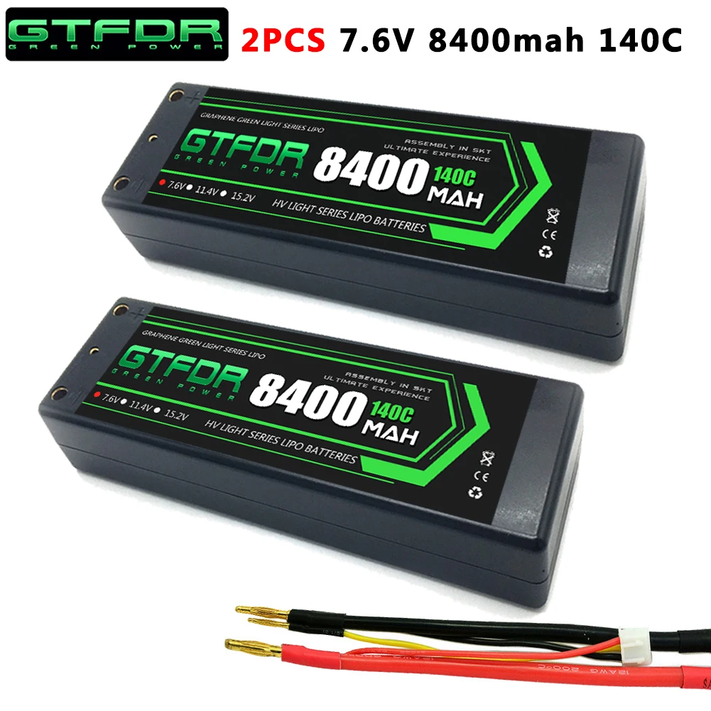 GTFDR 1/8 1/10 로드 RC 자동차용 Lipo 배터리, 2S, 7.4V, 7.6V, HV, 8400mAh, 7000mAh, 6200mA, 5200mAh, 140C, 280C, 100C, 200C, 60C, 120C, 4mm