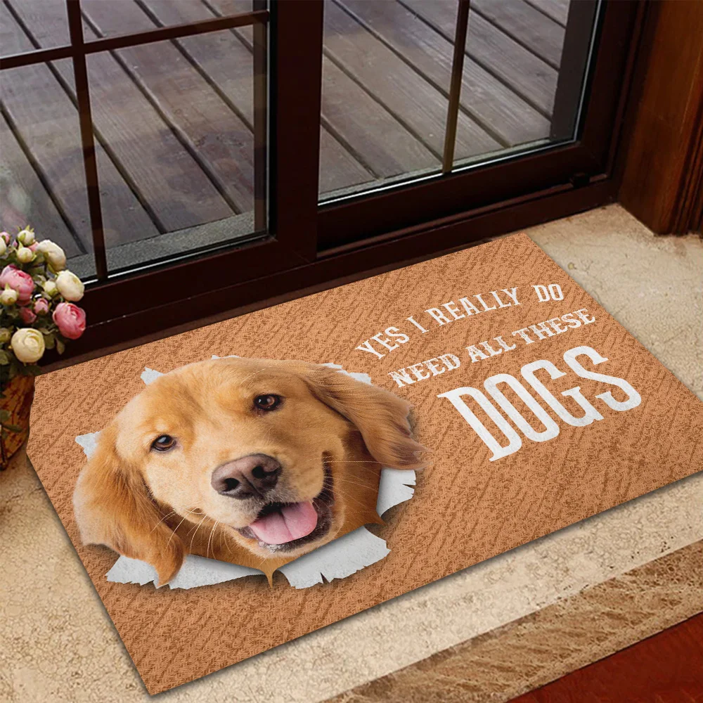 CLOOCL Pet Dog Golden retriever Doormat Decor 3D Print Animal Doormat Absorbent Doormat Non-Slip Carpet Bathroom Living Room