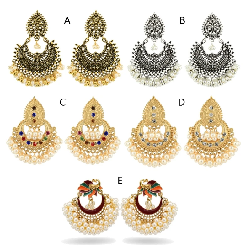 Bollywood Ethnic Bridal Bride Kundan Earrings Peacock Pearls Jhumka Jhumki Indian Bahubali Drop Earrings Fashion Jewelry