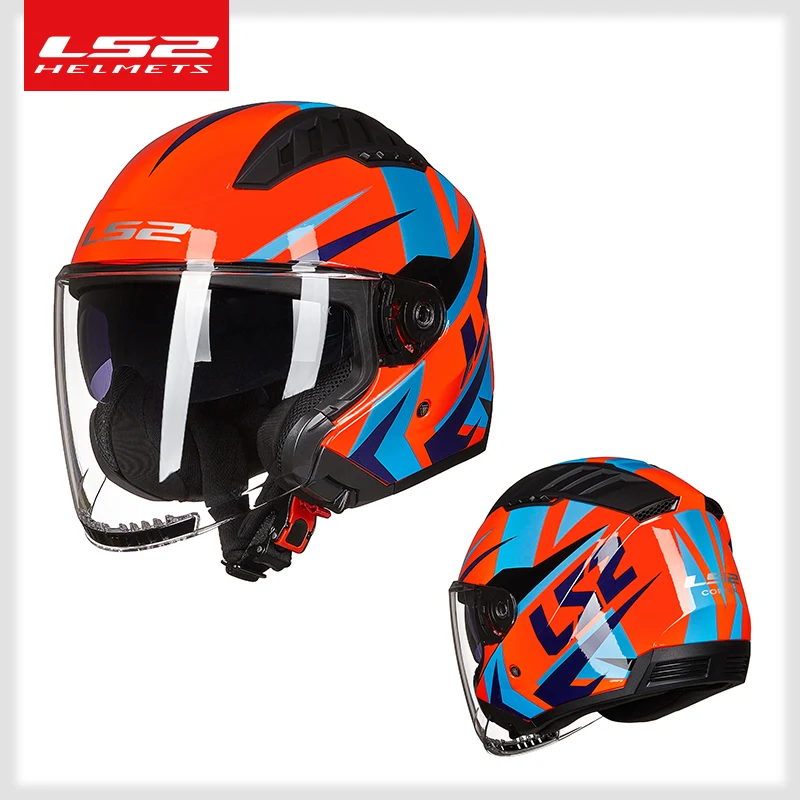 Originele LS2 Copter Retro Moto Rcycle Helm Met Dual Lens Scooter Man Vrouwen Vintage Capacete Ls2 Of600 Open Gezicht Casco moto
