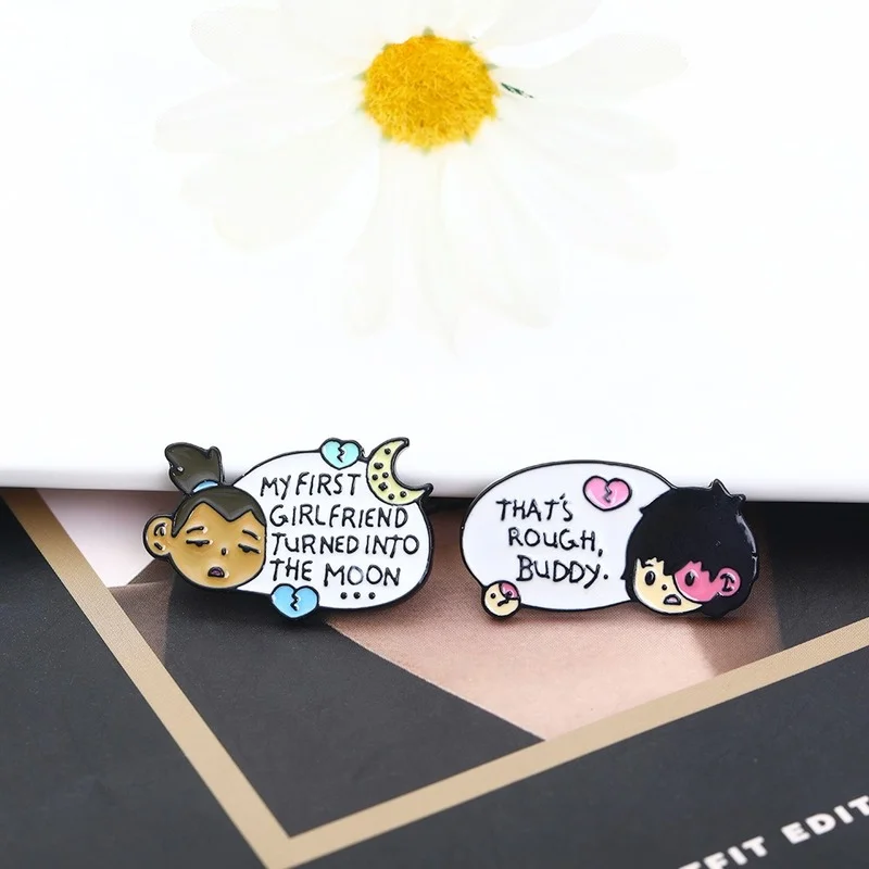 Personality men and women confession pins, cartoon couple alloy brooches, clothing accessories wholesale, bag decoration badges