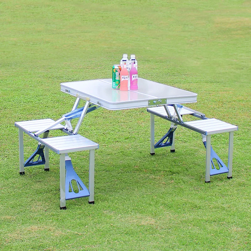 Table Chair Sets Desk Chairs Set Portable Camping Picnic Integrated Folding Outdoor Aluminum Metal Countryside Rectangle