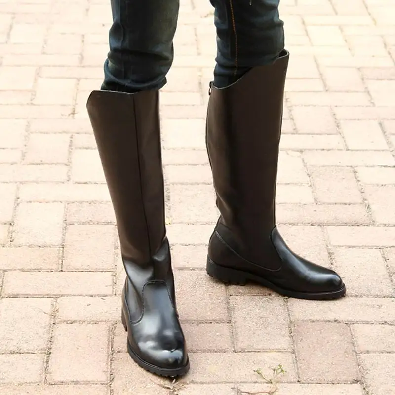 Fashion Mens Black Knee High Boots British Desiger Back Zip Long Motorcycle Shoes Antique Cosplay Army Botas Casual Comfort Warm