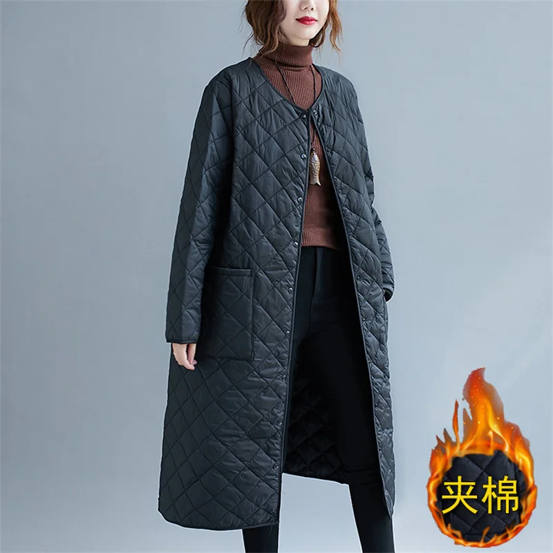 2023 New Fashion Large Size Black Cotton-padded Jackets Autumn Winter Coats Women Clothing Black Quilted Parkas Jackets D319