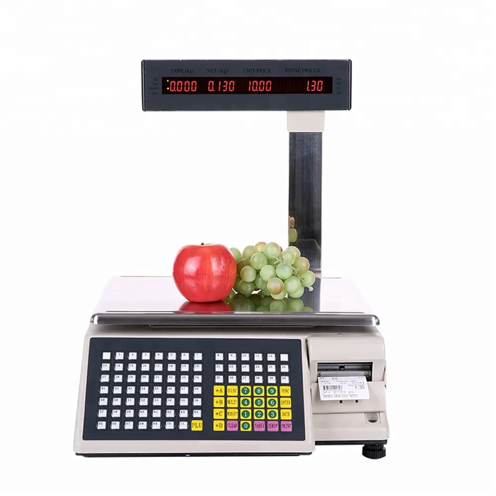 Electronic scale with barcode printer for supermarket or retailer shop