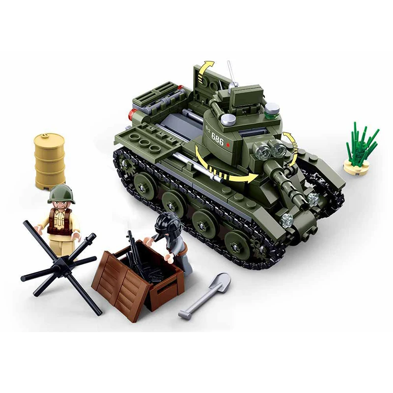 SLUBAN WW2 Military BT-7 Cavalry Tank Model DIY Building Blocks World War II Army Soldier Figures Bricks Classic Kids Toys Gifts