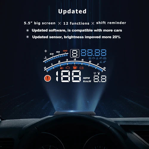 Imagen 2 del producto Vjoycar V41 El más nuevo Head Up Display Car OBDII EUOBD 5.5 ""Proyector de parabrisas Pantalla HUD Recordatorio de cambio Temperatura del agua. RPM KM/H MPH