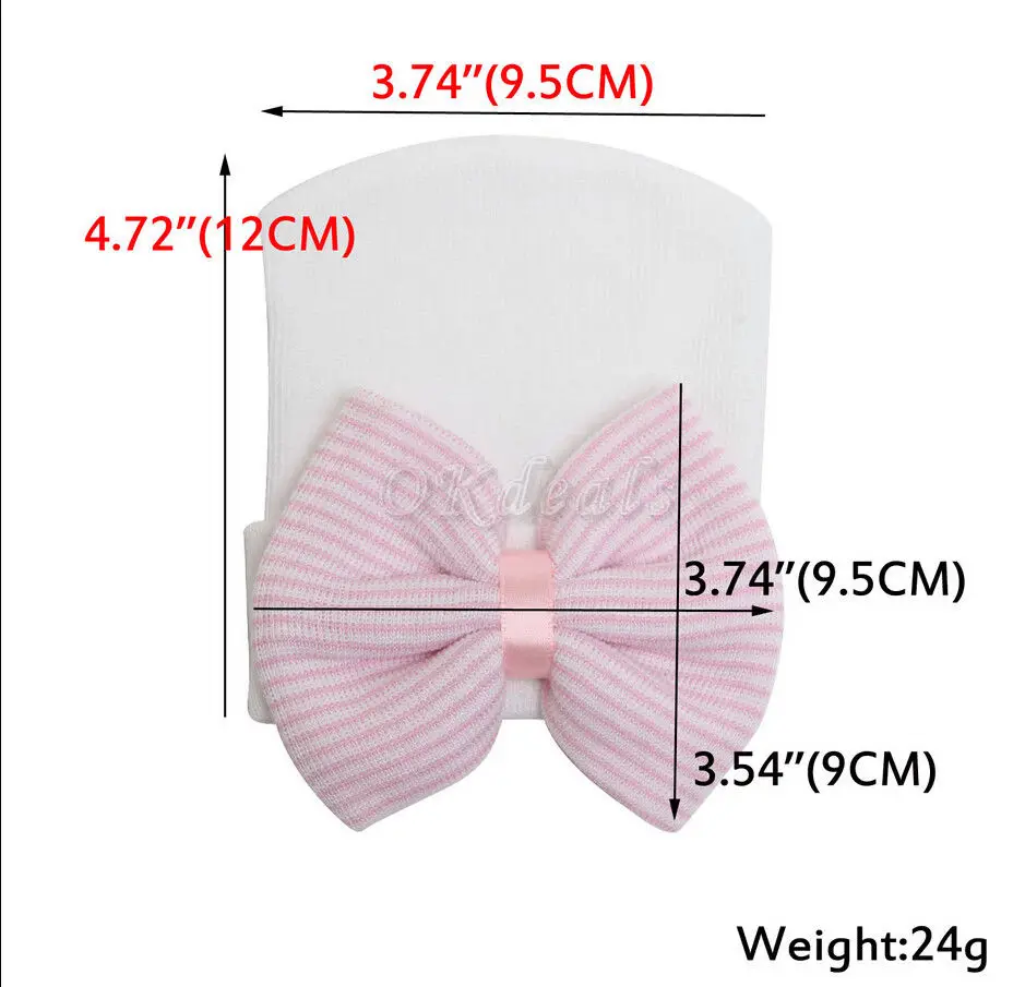 Newborn Baby Girls Striped Headband Headwear Toddler Soft Beanie Hat with Bow