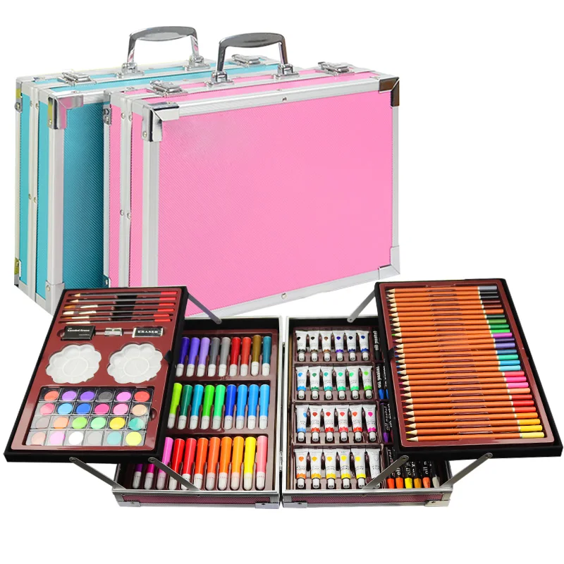 Art Painting Set 145/150/168/208 PCS Water Color Pen Crayon Oil Pastel Colored Pencil Drawing Stationery Gift Kit For Children