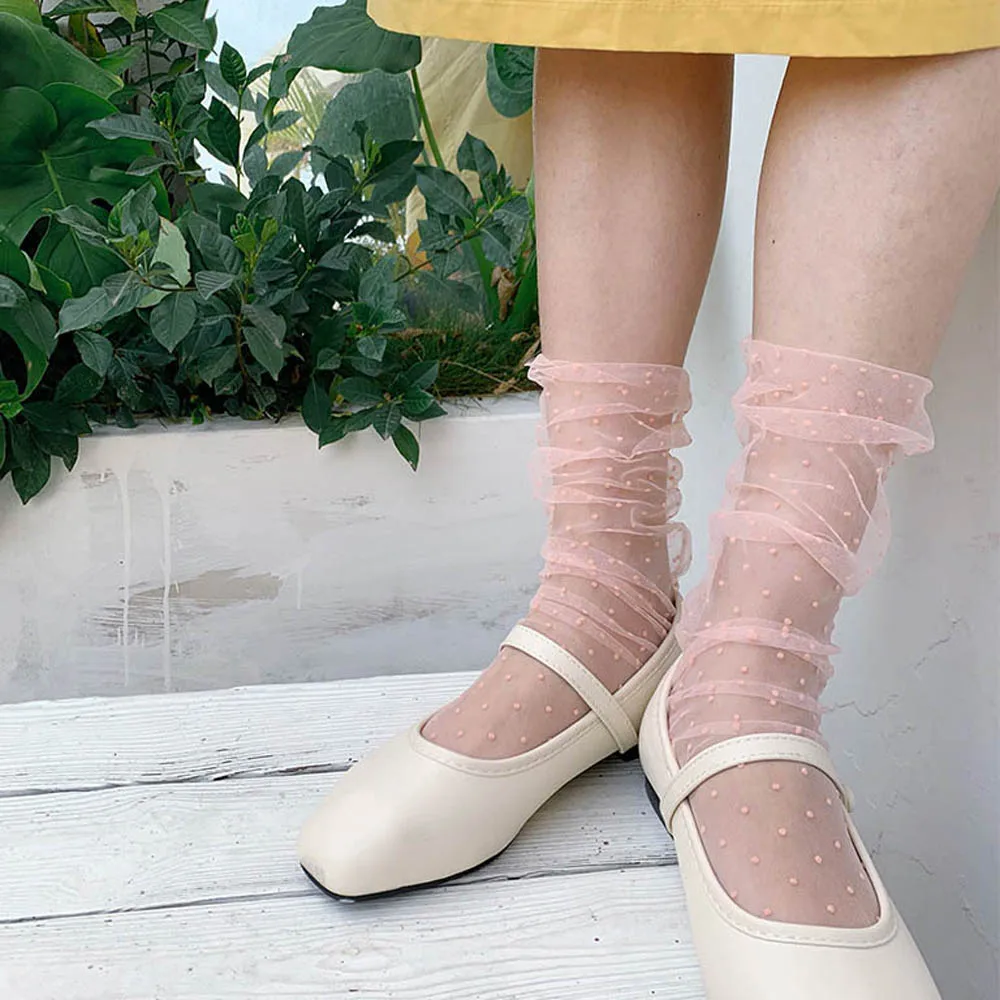 Transparent Dot Female Fashion Mesh Stockings Nylon Tulle Socks Dress Socks